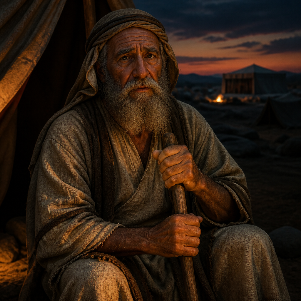 Oil-painting style portrait of Dibri, Danite patriarch whose grandson was the first person executed for blasphemy in the wilderness