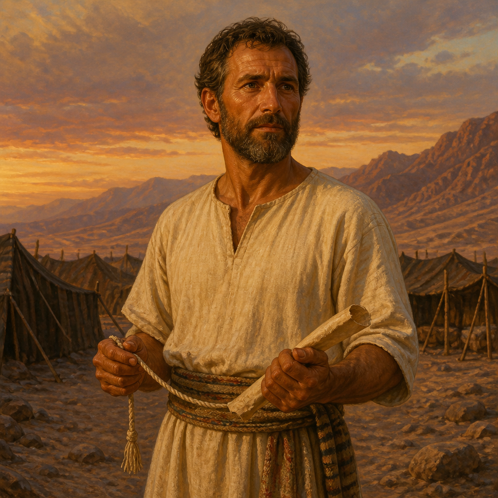 Oil-painting style portrait of Eleazar, Son of Mahli, Levite son of Mahli who died leaving only daughters who married their cousins