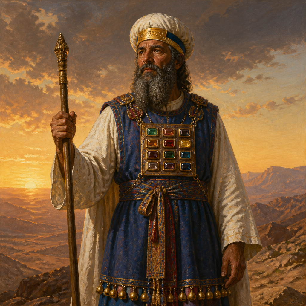 Oil-painting style portrait of Eleazar, Son of Aaron, High Priest who succeeded Aaron and assisted Joshua in dividing the Promised Land