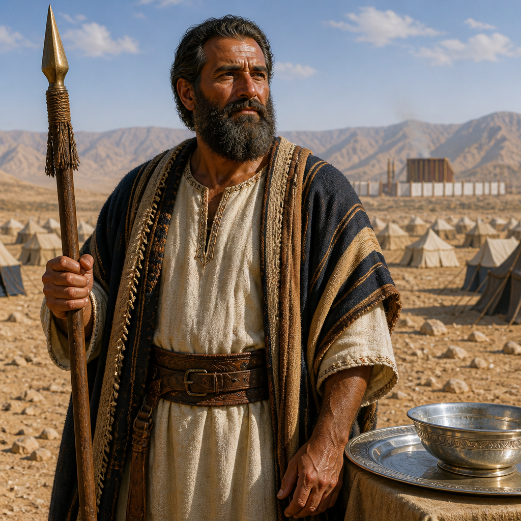 Oil-painting style portrait of Eliasaph son of Deuel, Prince of Gad, Prince of the tribe of Gad who led his division during the Exodus