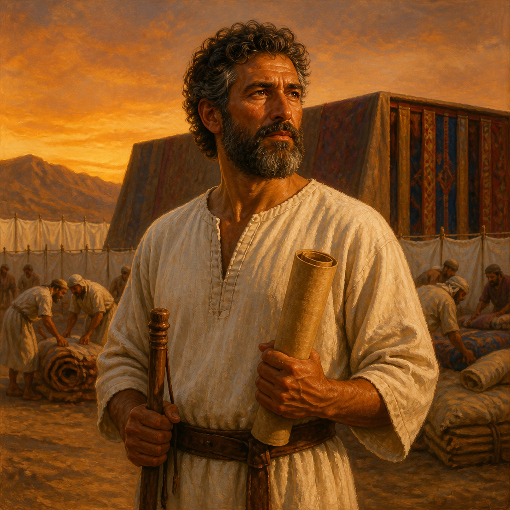 Oil-painting style portrait of Eliasaph son of Lael, Levite leader of the Gershonites during the wilderness wanderings