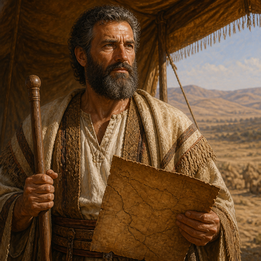 Oil-painting style portrait of Elidad, Tribal leader of Benjamin who oversaw the division of the Promised Land