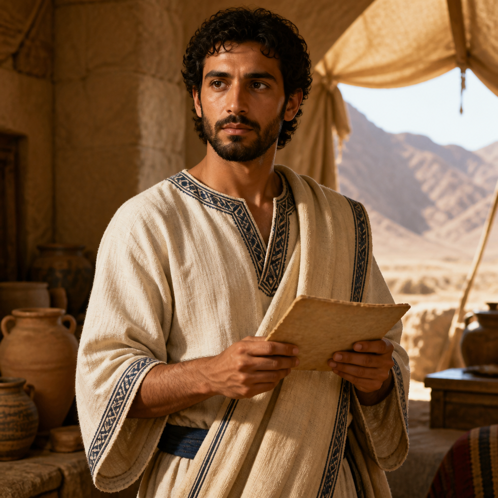 Oil-painting style portrait of Eliezer, Son of Moses, son of Moses whose name signifies God's help in delivering his father from Pharaoh