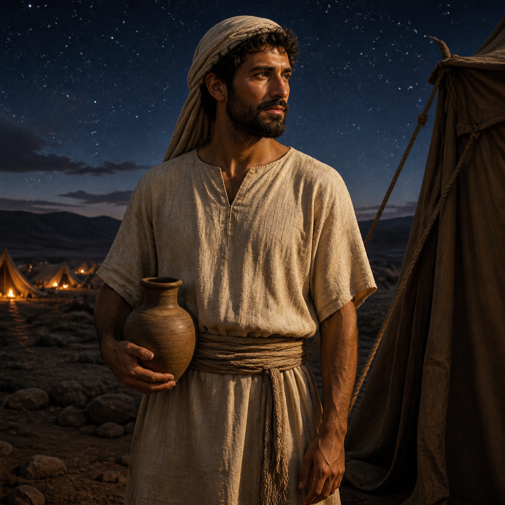 Oil-painting style portrait of Elkanah, Son of Korah, Son of Korah and founder of a Levite clan during the Exodus