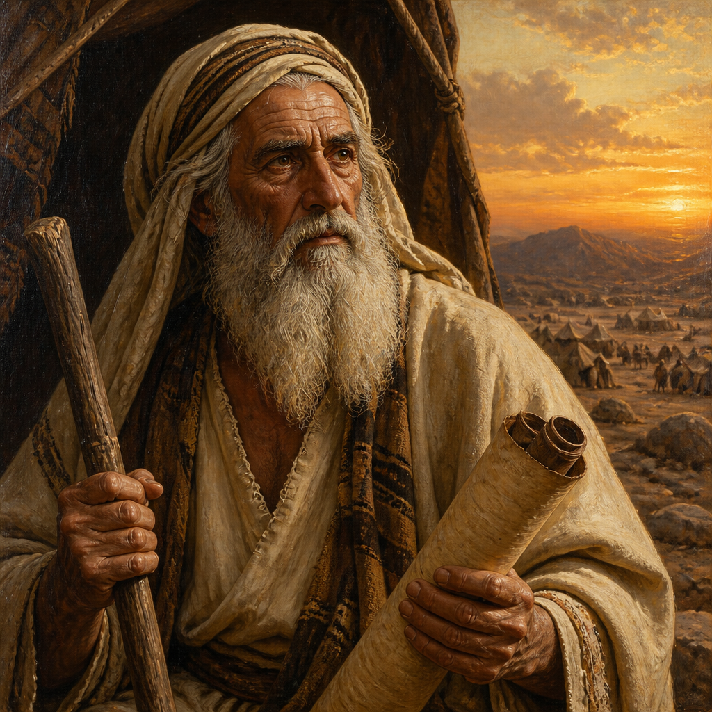 Oil-painting style portrait of Enan, father of Ahira, the leader of the tribe of Naphtali during the Exodus