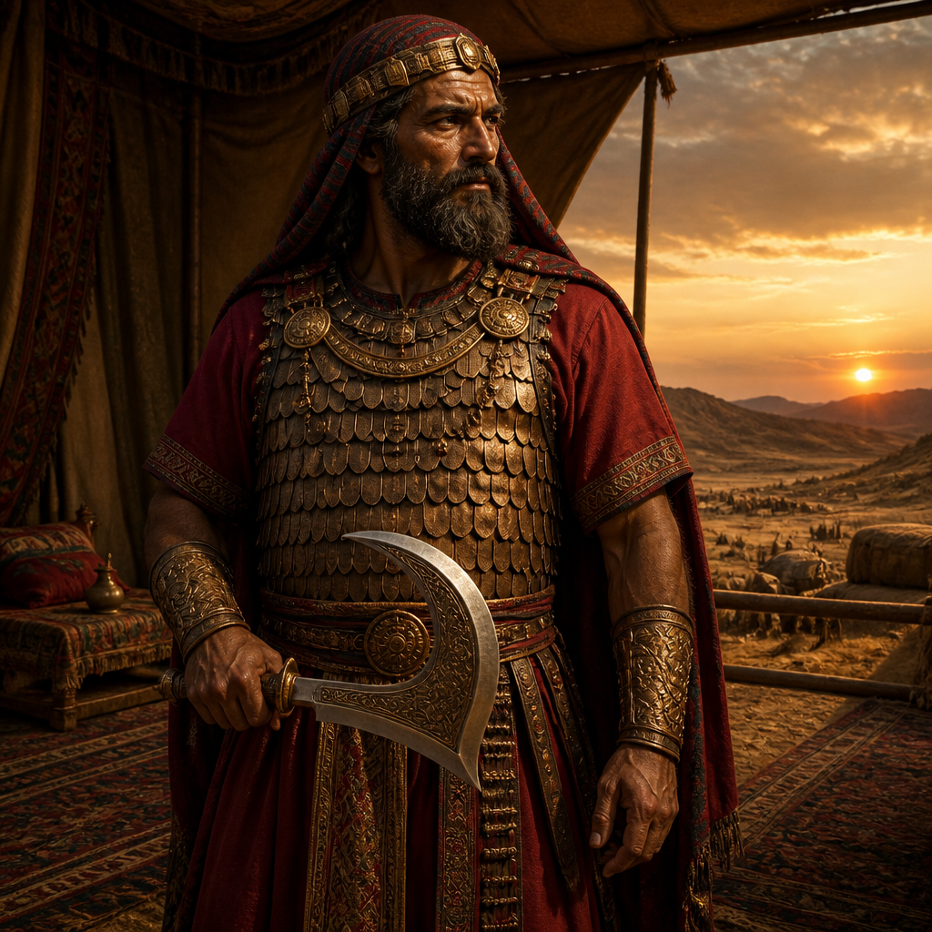 Oil-painting style portrait of Evi, King of Midian who was slain during the Israelite conquest