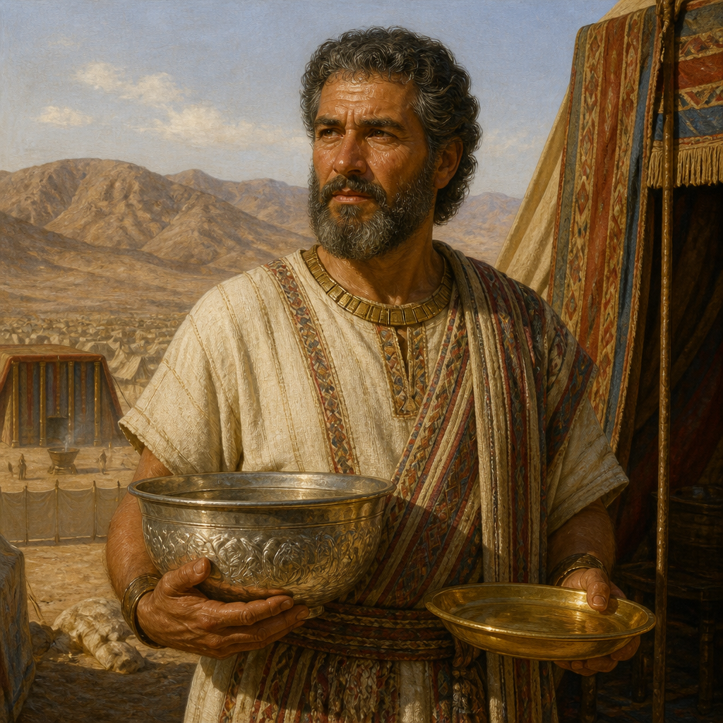 Oil-painting style portrait of Gamaliel, Leader of Manasseh, Tribal leader of Manasseh who presented offerings at the dedication of the Tabernacle