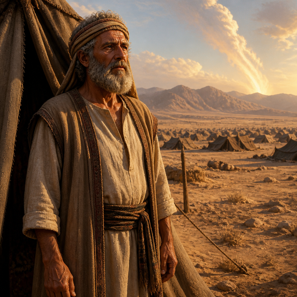 Oil-painting style portrait of Gideoni, Father of Abidan, the leader of the tribe of Benjamin during the Exodus