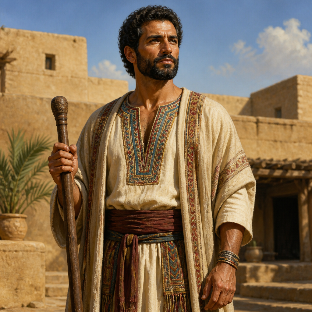 Oil-painting style portrait of Guni, Son of Naphtali, Founder of the Gunite clan within the tribe of Naphtali