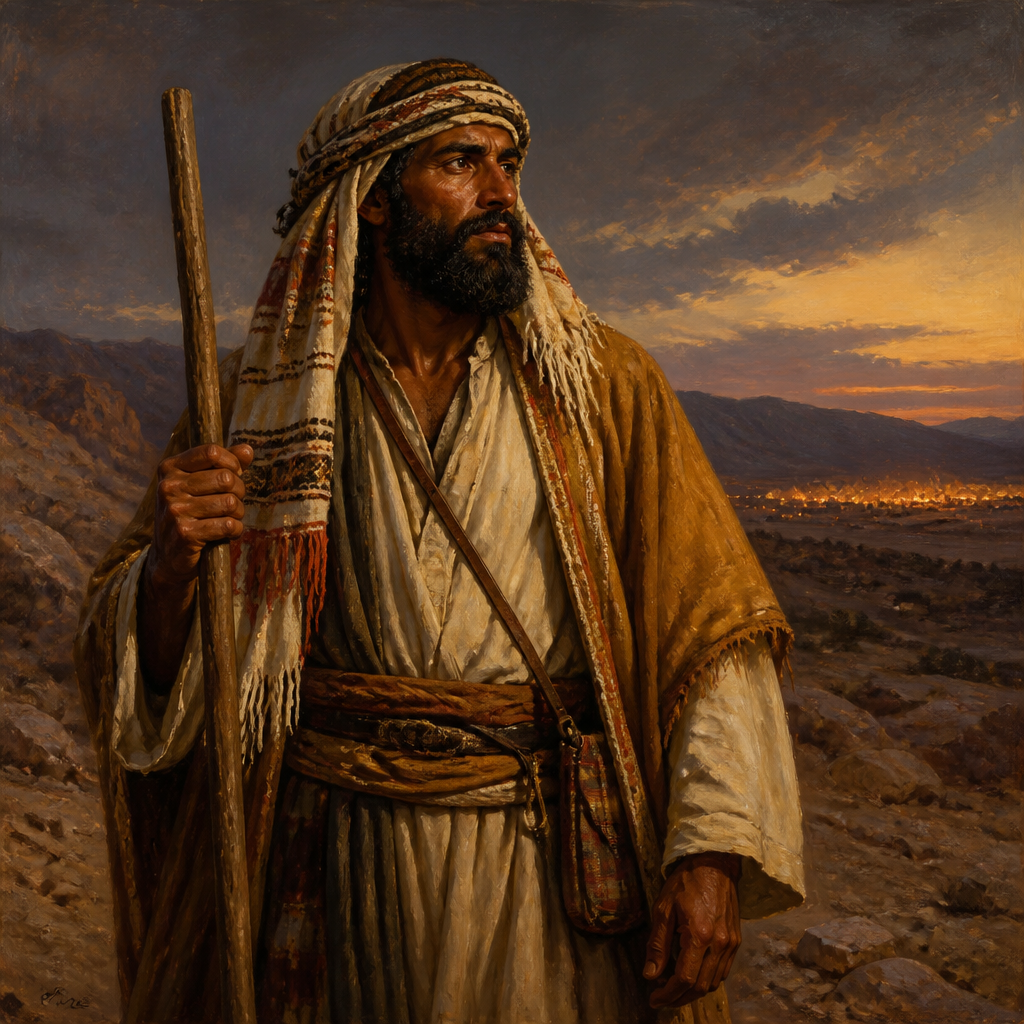 Oil-painting style portrait of Hobab, Brother-in-law of Moses who served as a wilderness guide for the Israelites