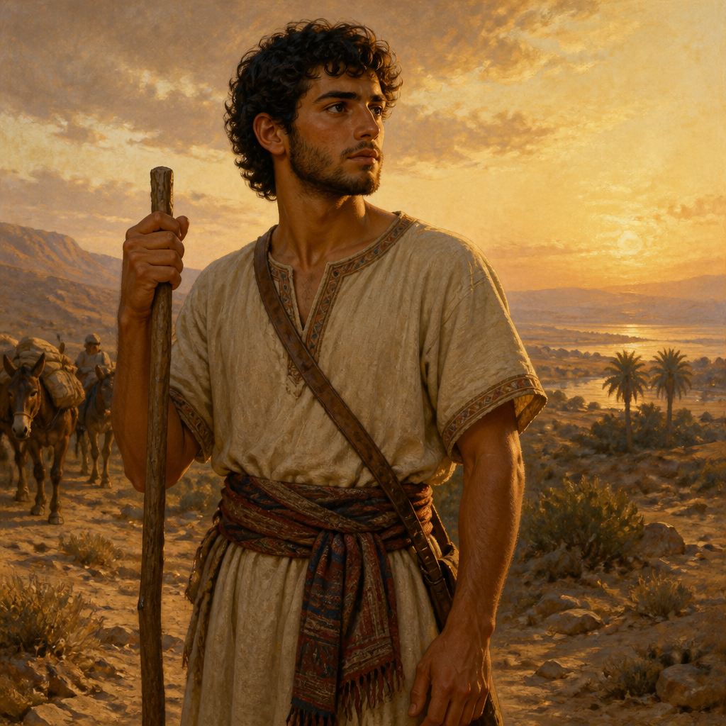 Oil-painting style portrait of Huppim, Son of Benjamin, Son of Benjamin who migrated to Egypt and founded the Huphamite clan