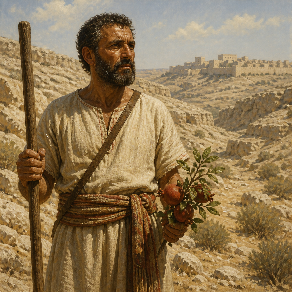 Oil-painting style portrait of Igal, Spy of the Exodus, Tribal leader of Issachar who served as one of the twelve spies sent into Canaan