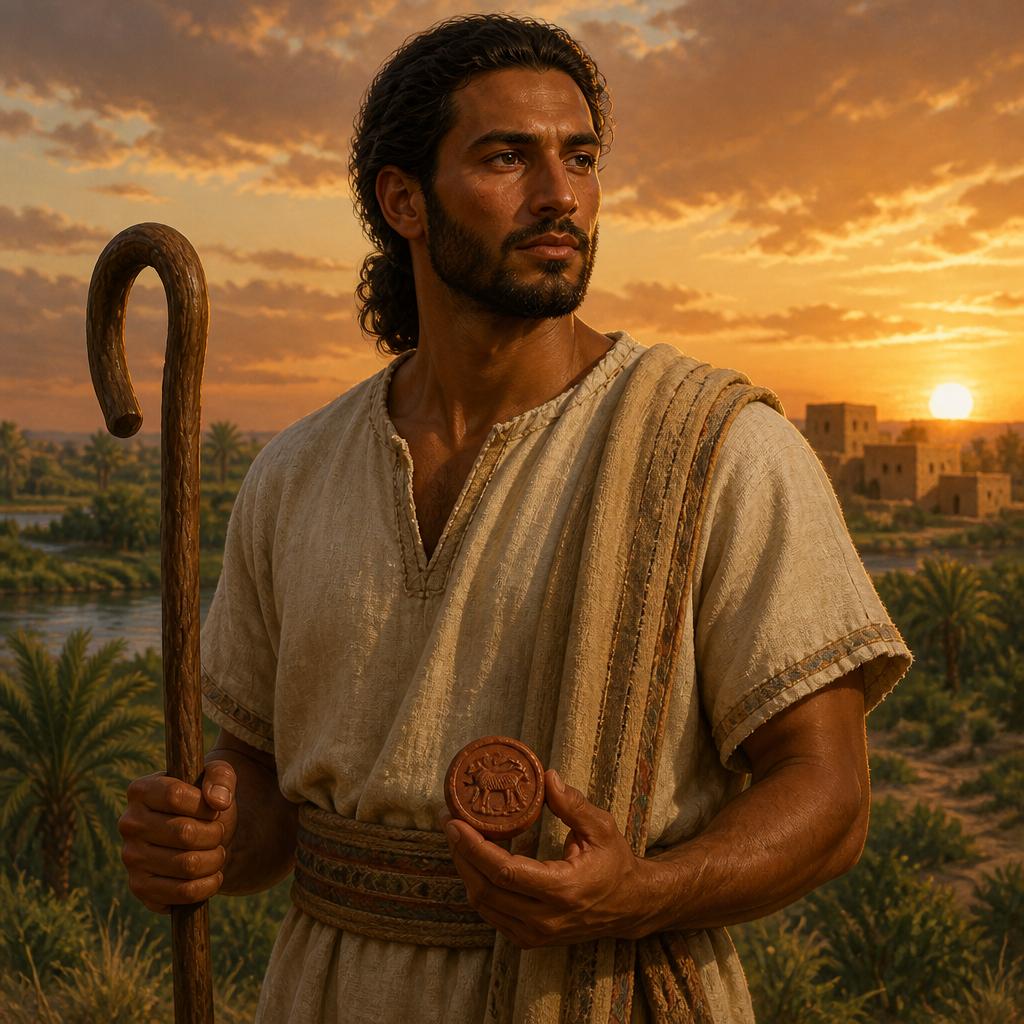 Oil-painting style portrait of Imnah, Son of Asher, Firstborn son of Asher and founder of the Imnite clan