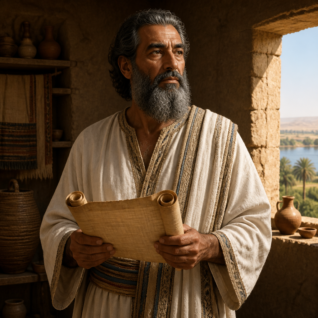 Oil-painting style portrait of Izhar, Levite of the Exodus, Levite patriarch and father of Korah who belonged to the clan responsible for the Tabernacle's holy objects