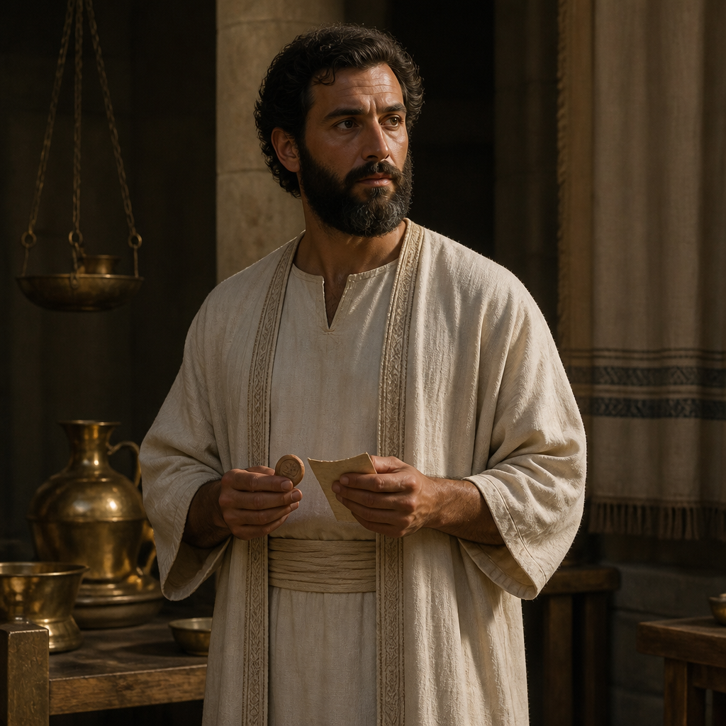 Oil-painting style portrait of Jahaziel, Levite of the Egypt and Wilderness Era, Levite of the house of Hebron who was the third son recorded in the Kohathite genealogies