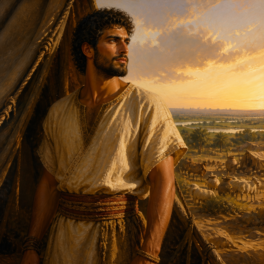 Oil-painting style portrait of Jemuel, Firstborn son of Simeon and founder of a Simeonite clan