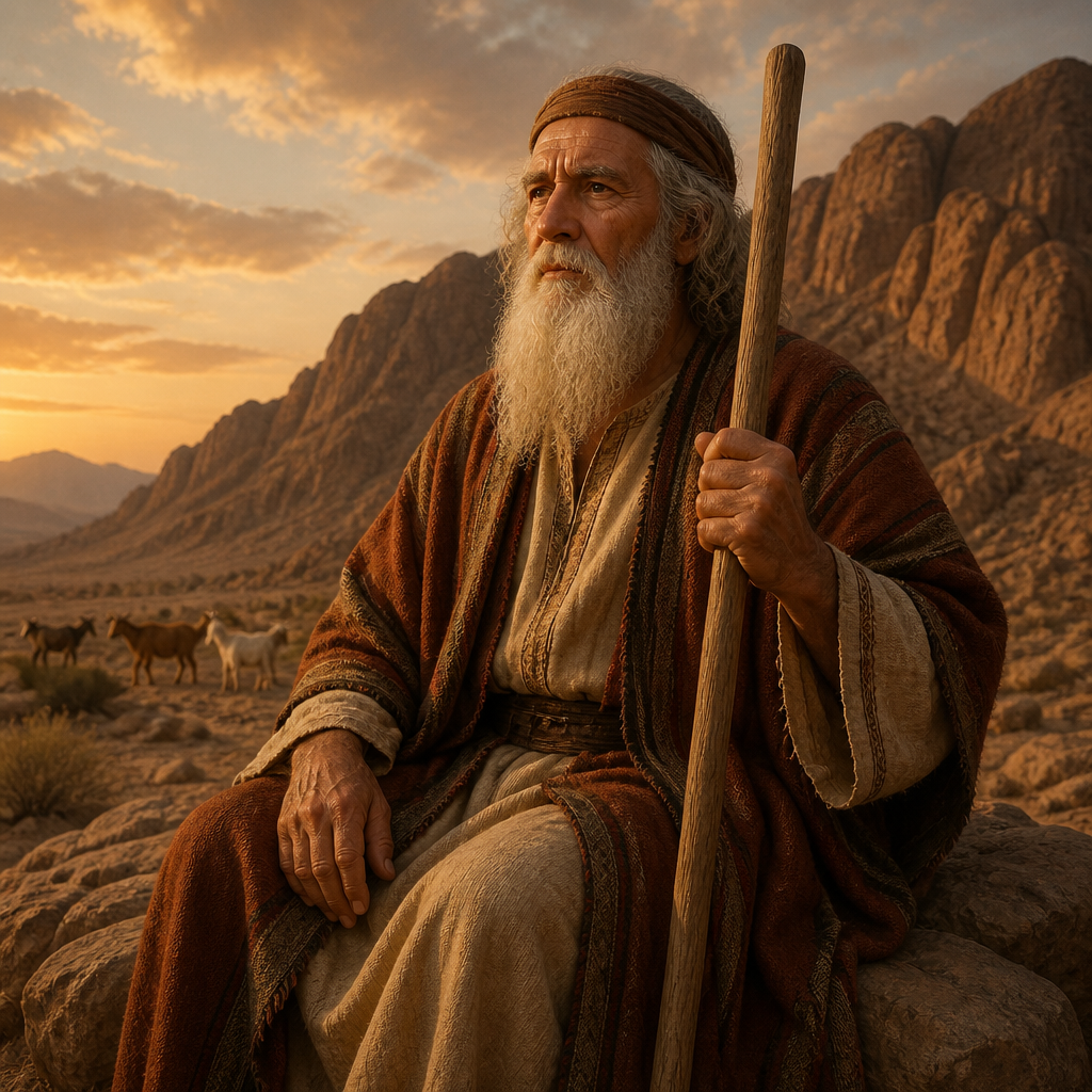 Oil-painting style portrait of Jethro, Priest of Midian and father-in-law of Moses who advised the creation of Israel's judicial system