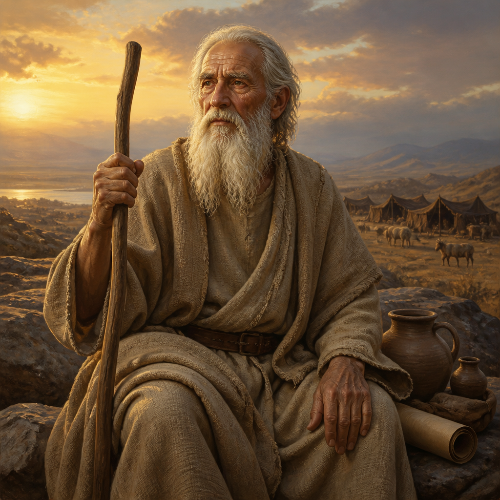 Oil-painting style portrait of Kohath, Patriarch of the Levite clan responsible for the most holy Tabernacle objects
