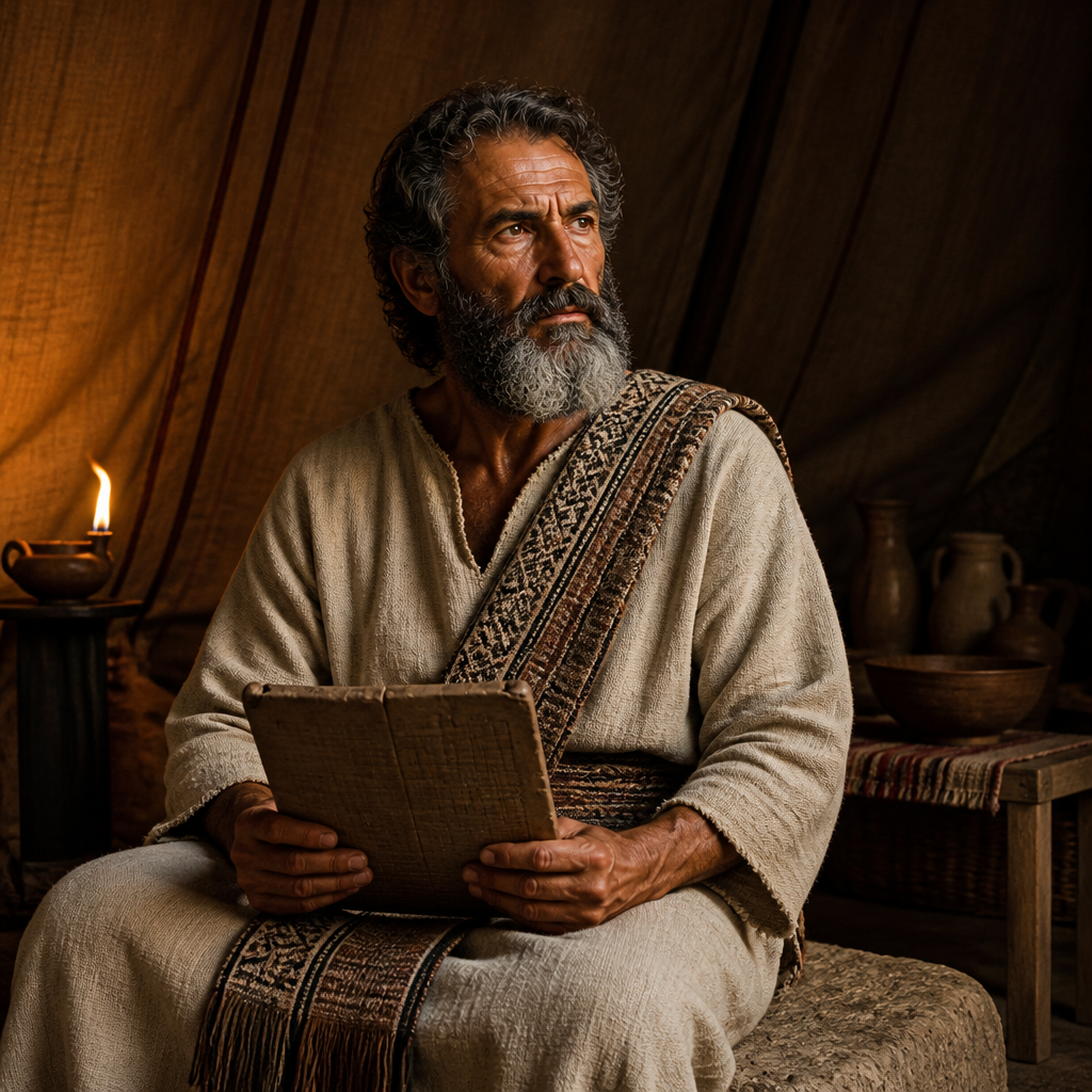 Oil-painting style portrait of Koz, Patriarch of the Tribe of Judah and son of Ashhur
