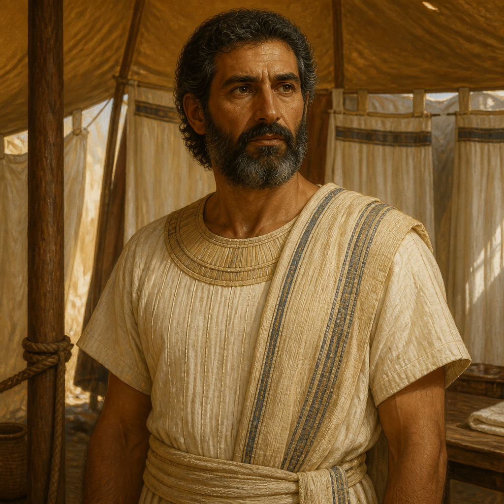 Oil-painting style portrait of Libni, Son of Gershon, Patriarch of the Libnite clan of Levites during the Exodus