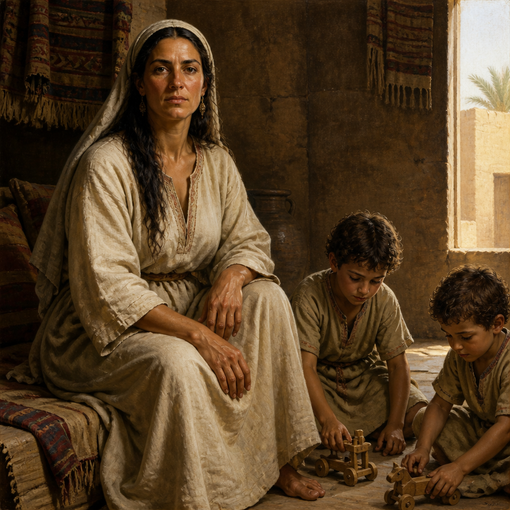 Oil-painting style portrait of Maacah, Wife of Machir, wife of Machir and mother of the Manassite clans of Peresh and Sheresh