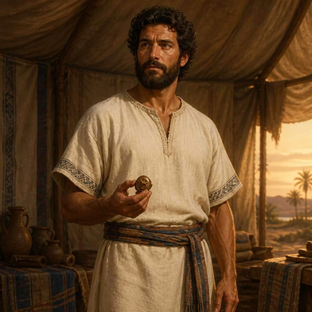 Oil-painting style portrait of Malchiel, Grandson of Asher and founder of the Malchielite clan