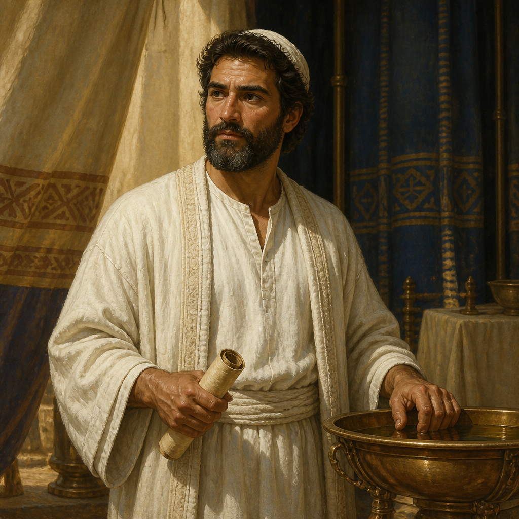 Oil-painting style portrait of Micah, Son of Uzziel, Firstborn son of Uzziel and head of a Levite father's house