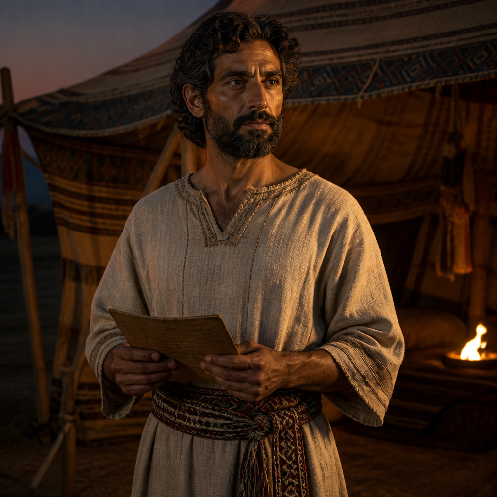 Oil-painting style portrait of Michael, Son of Beriah, Son of Beriah and family head within the tribe of Benjamin