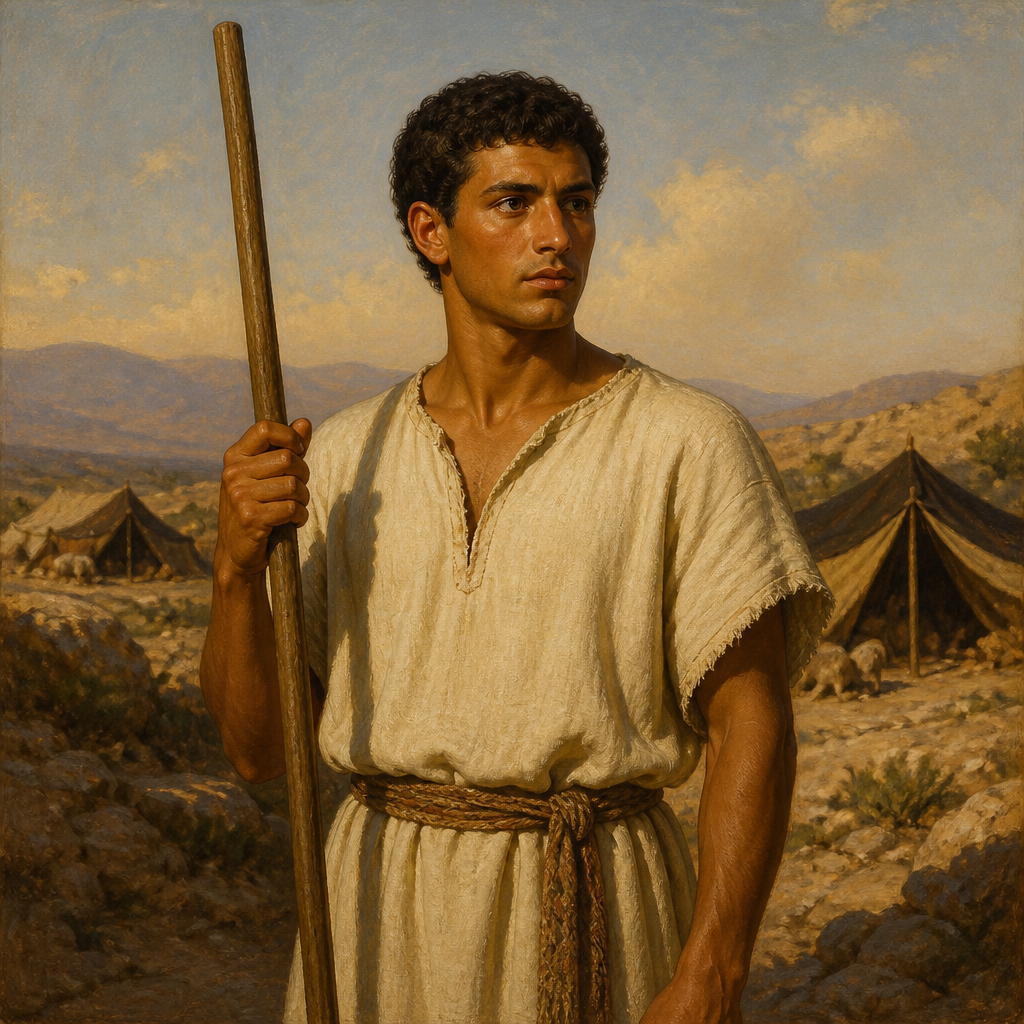 Oil-painting style portrait of Moza, Son of Caleb, Son of Caleb and Ephah who is recorded in the genealogies of Judah