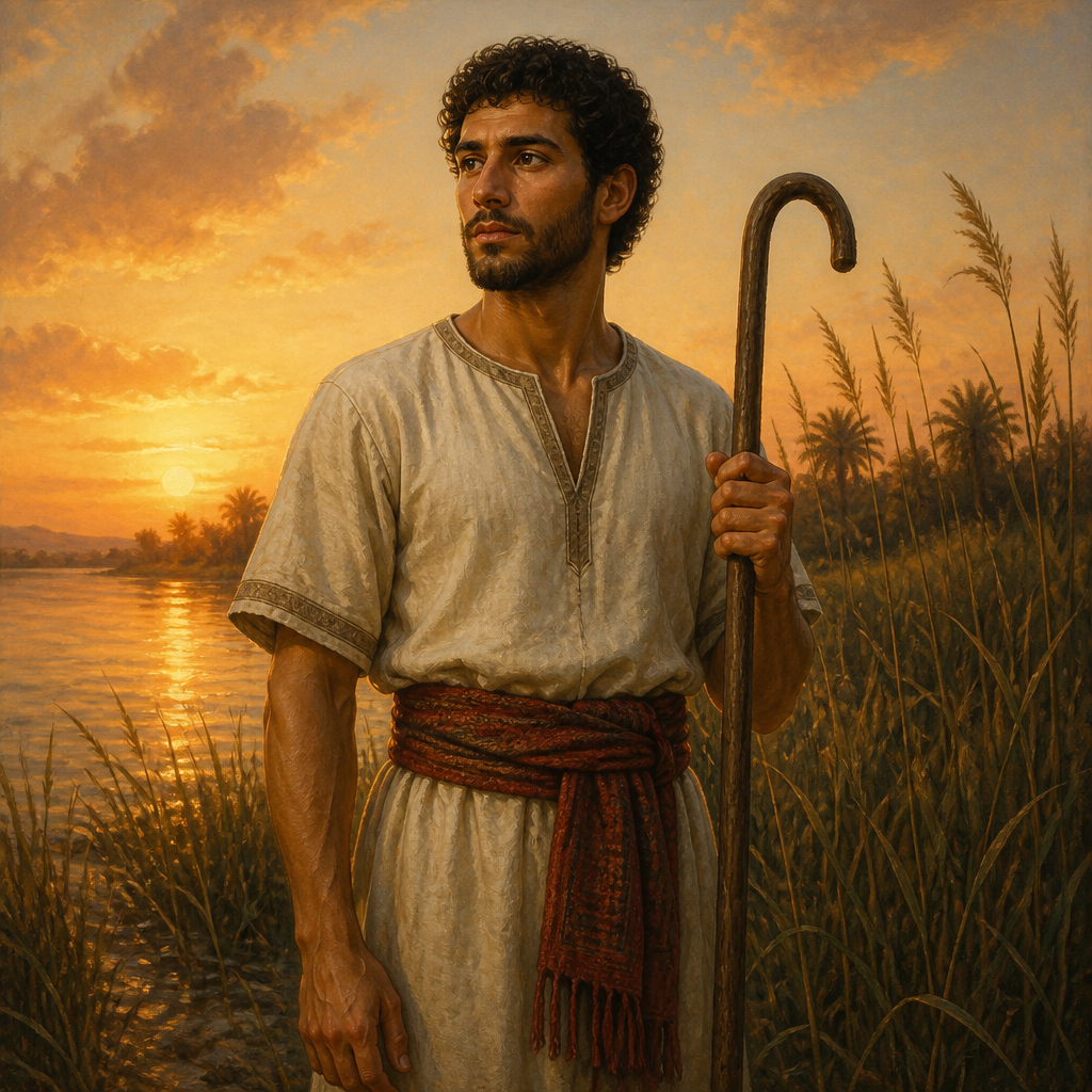 Oil-painting style portrait of Muppim, Son of Benjamin and founder of a Benjamite clan