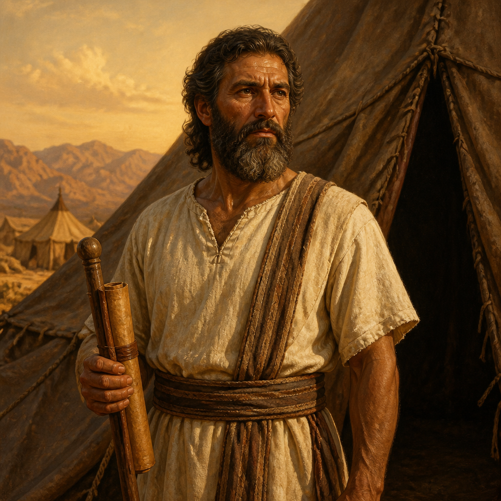 Oil-painting style portrait of Naaman, Son of Bela, Grandson of Benjamin and founder of the Naamite clan mentioned in the wilderness census