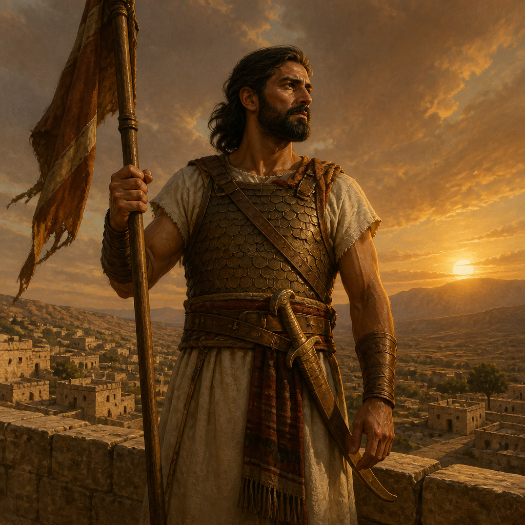 Oil-painting style portrait of Nobah, Israelite leader who captured Kenath and renamed it after himself