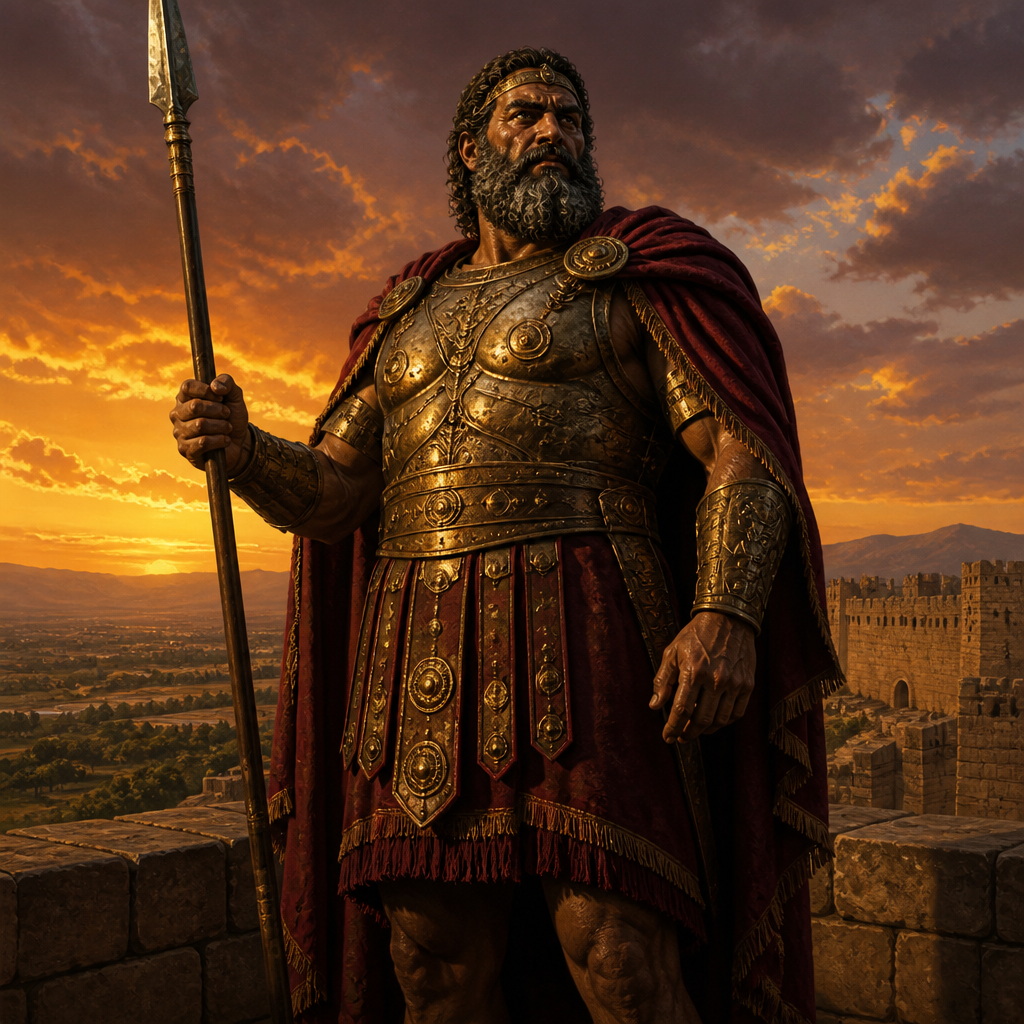 Oil-painting style portrait of Og, Giant king of Bashan who was defeated by Moses at Edrei