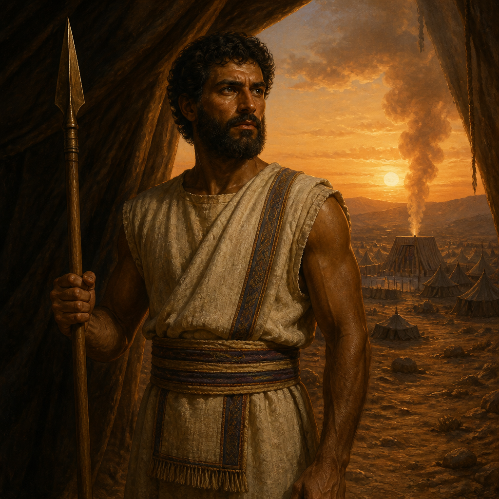Oil-painting style portrait of Phinehas, Son of Eleazar, Priest who stayed a plague by executing an idolatrous couple and received a perpetual covenant of priesthood