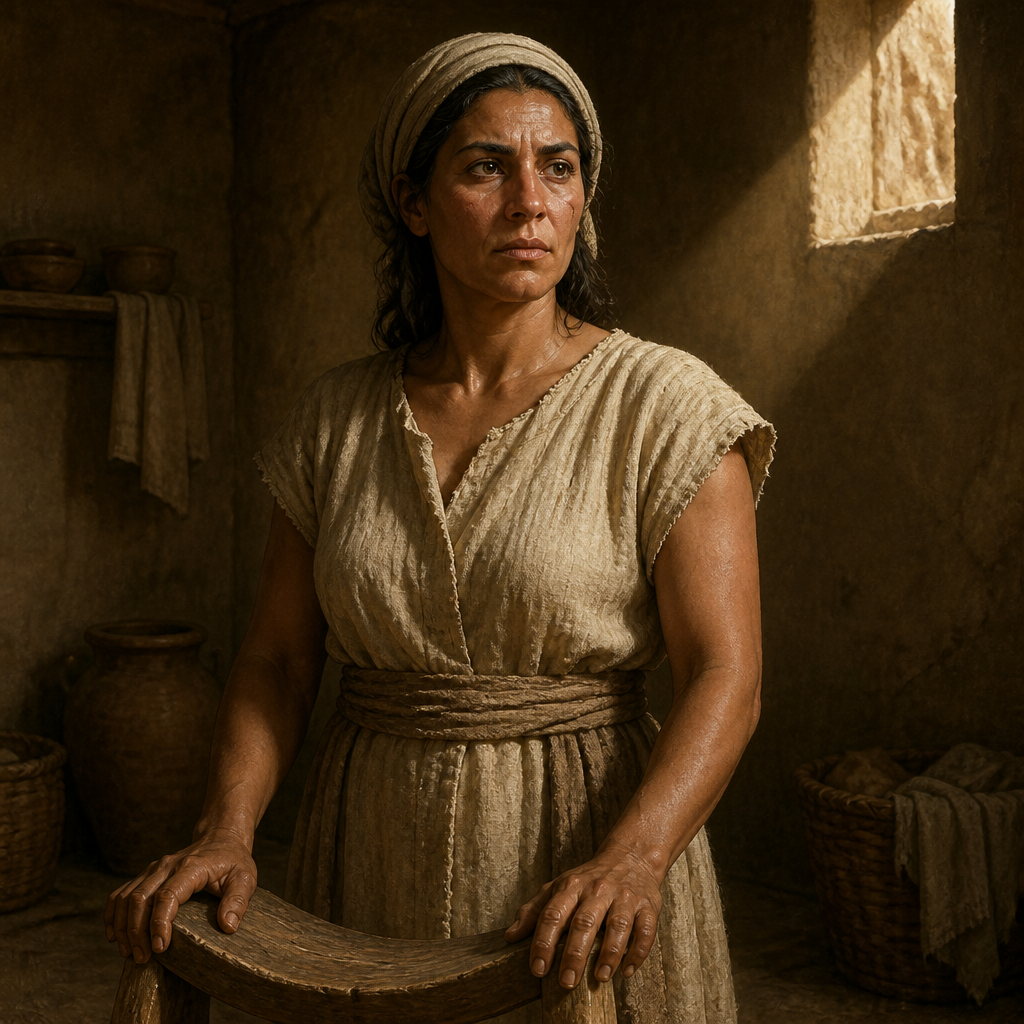 Oil-painting style portrait of Puah, the Hebrew Midwife, Midwife who defied Pharaoh's order to kill Hebrew infants