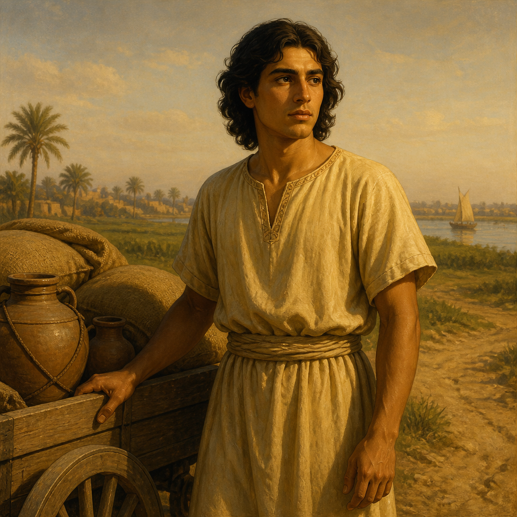 Oil-painting style portrait of Rosh, Son of Benjamin who migrated to Egypt with Jacob's family