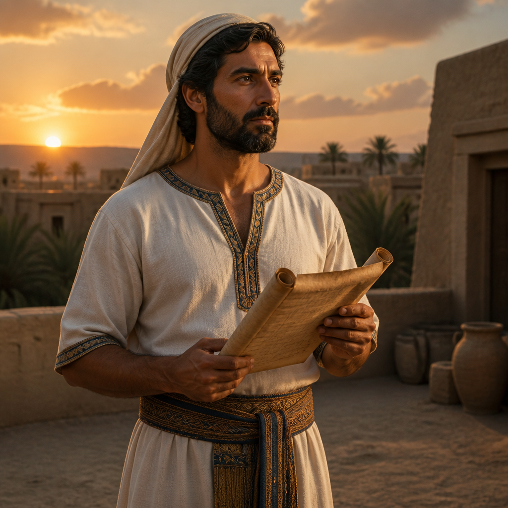 Oil-painting style portrait of Tahan, Son of Ephraim, Son of Ephraim and founder of the Tahanite clan during the Egyptian sojourn