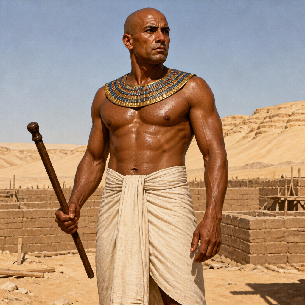 Oil-painting style portrait of The Egyptian Taskmaster, Egyptian official whose beating of a Hebrew slave led to Moses' first act of intervention