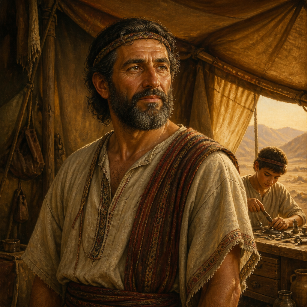 Oil-painting style portrait of Uri, Father of Bezalel, father of Bezalel the artisan of the Tabernacle