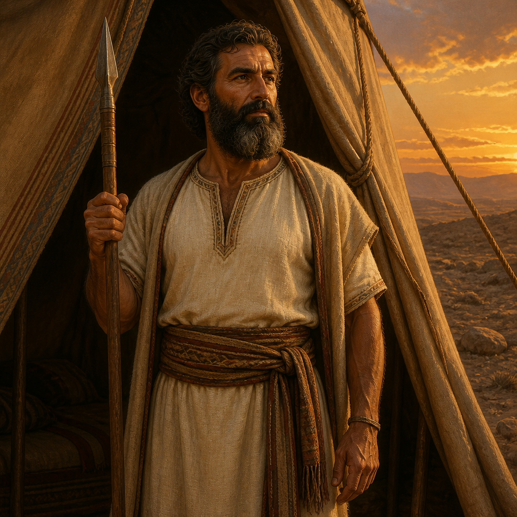 Oil-painting style portrait of Uzzi, Son of Tola, Patriarch of the tribe of Issachar and father of the chief Izrahiah