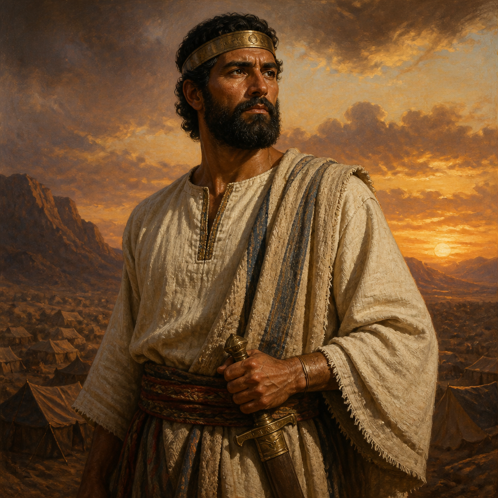 Oil-painting style portrait of Uzzi, Son of Bela, Benjamite leader and son of Bela recorded among the mighty men of valor
