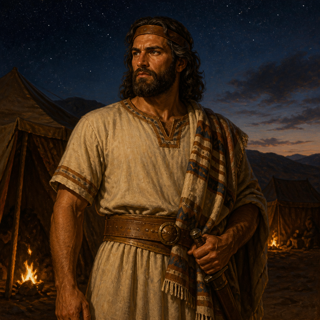 Oil-painting style portrait of Uzziel, Son of Bela, Benjamite leader and head of his father's house during the early history of Israel
