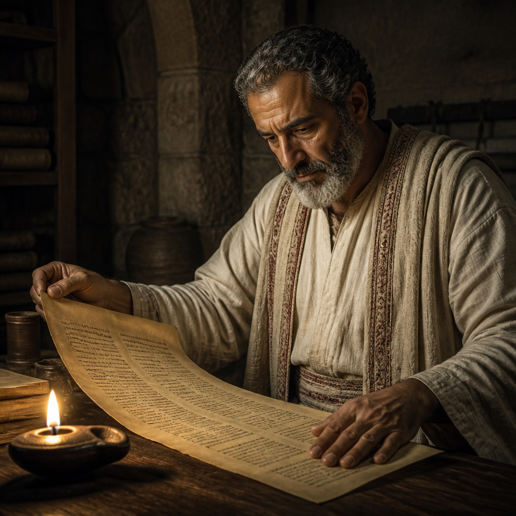 Oil-painting style portrait of Adiel, Priest of the Post-Exilic Period, Priest of the Immer family whose descendants served in the post-exilic Jerusalem temple