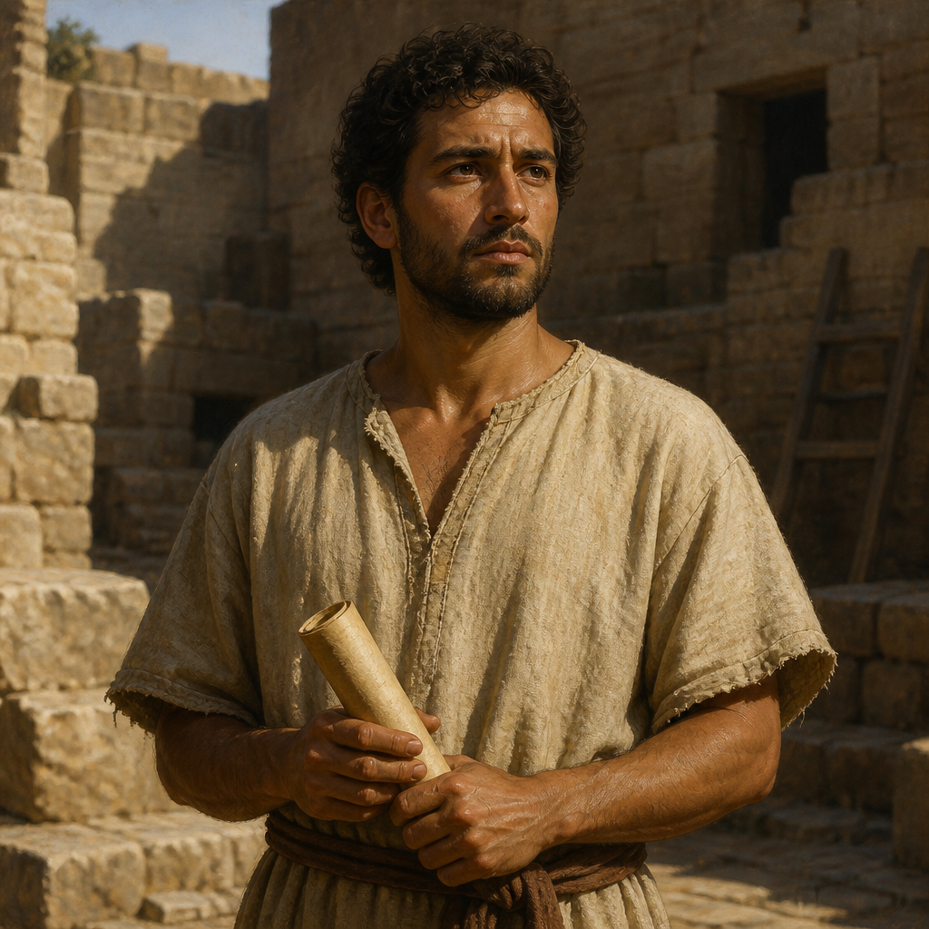 Oil-painting style portrait of Adna, Son of Pahath-moab, Israelite descendant of Pahath-moab who put away his foreign wife in Ezra's reforms