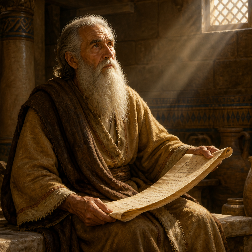 Oil-painting style portrait of Adonikam, Patriarch whose descendants returned to Jerusalem from the Babylonian Exile
