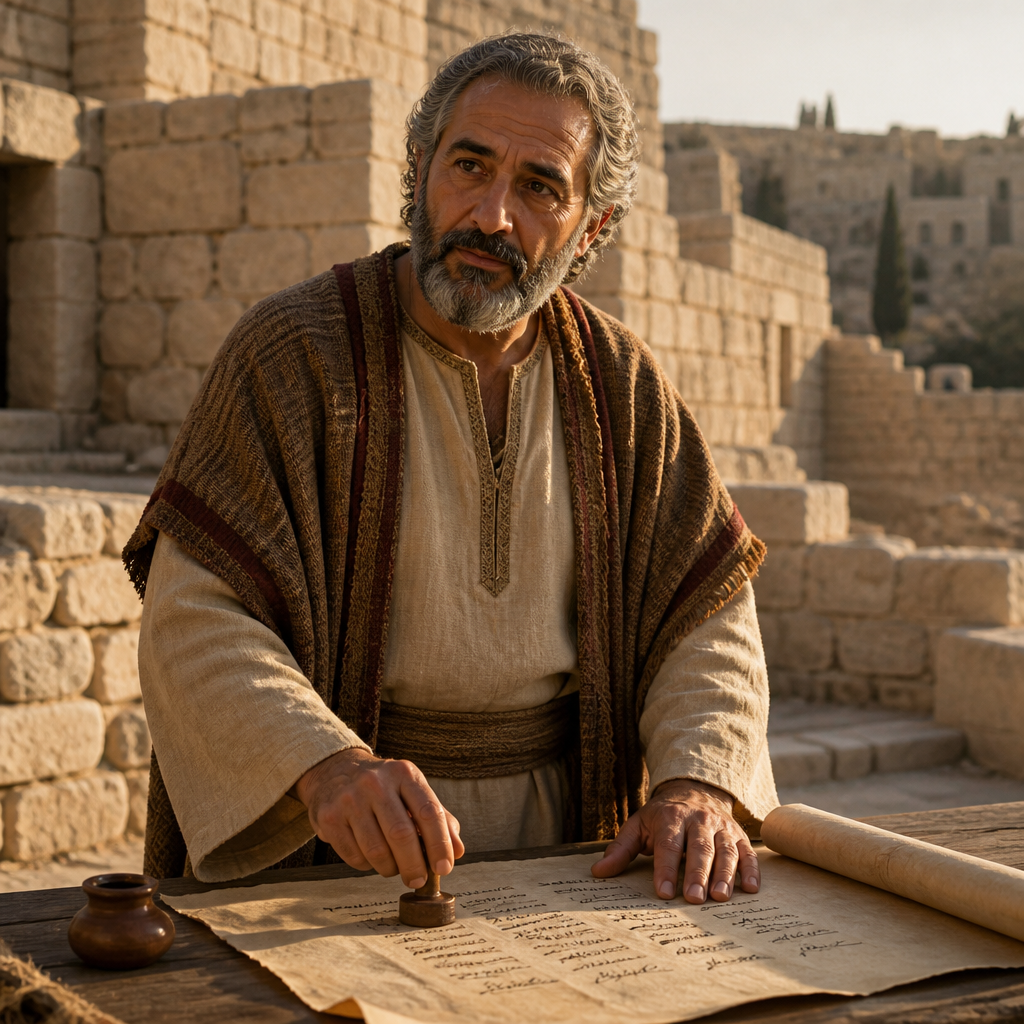 Oil-painting style portrait of Ahiah, Leader who signed the covenant under Nehemiah