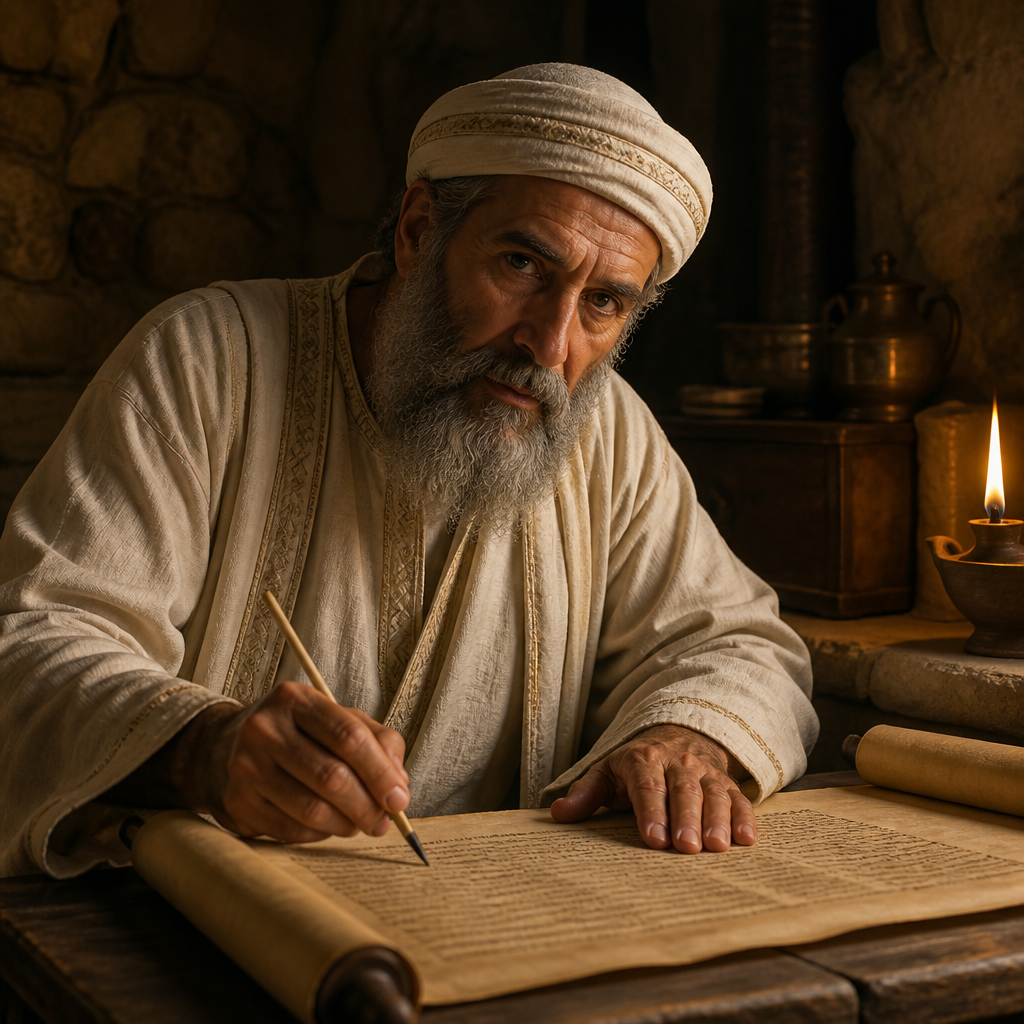 Oil-painting style portrait of Amariah, Priest of the Post-Exilic Return, Priest who signed Nehemiah's covenant and returned from the Babylonian exile