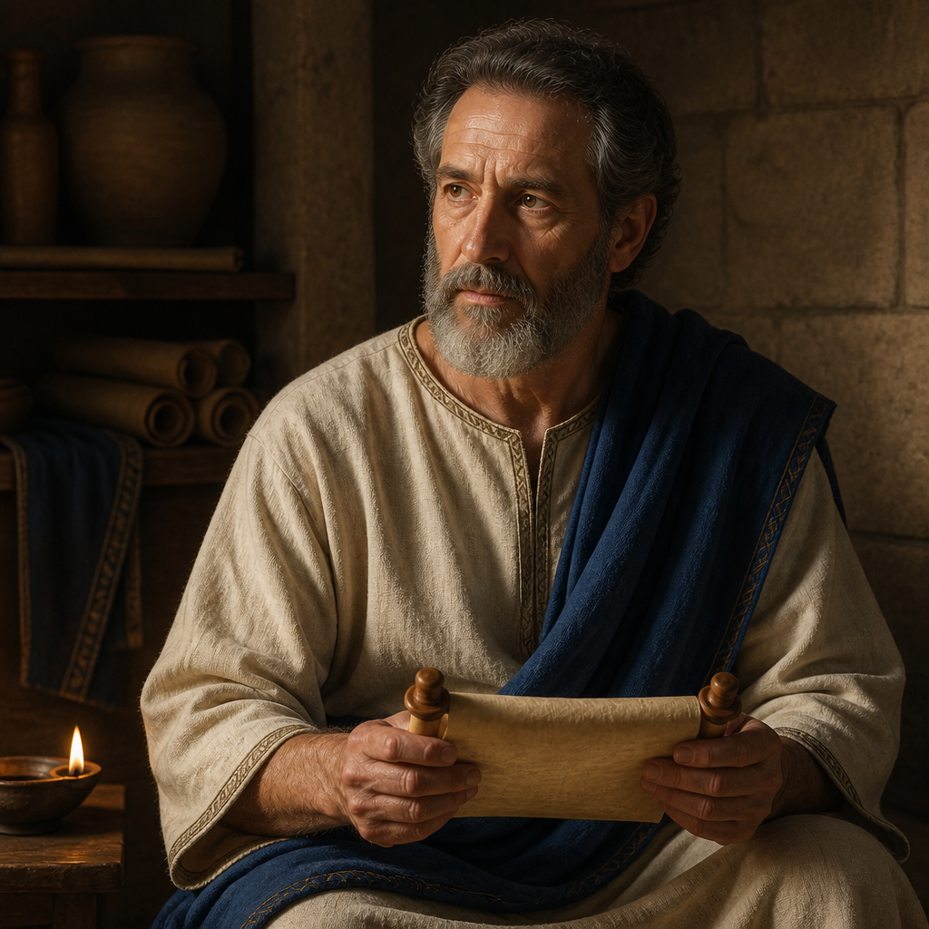 Oil-painting style portrait of Amzi, Levite of the Exile and Return, Levite ancestor whose descendants performed the work of the temple in Jerusalem during the time of Nehemiah
