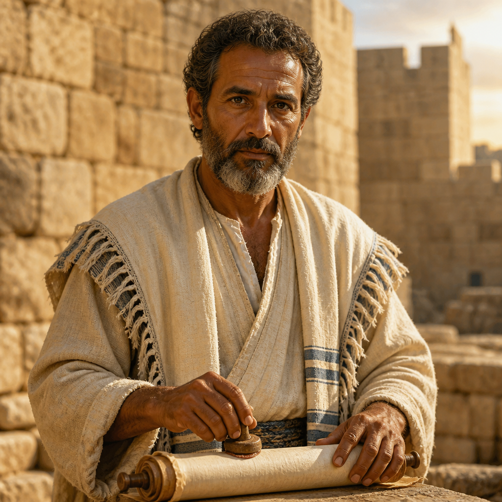 Oil-painting style portrait of Anaiah, Sealer of the Covenant, Leader who sealed the covenant of Nehemiah