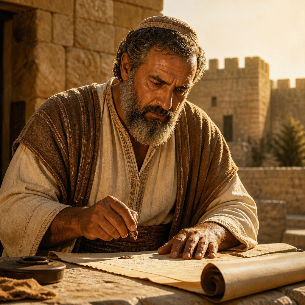 Oil-painting style portrait of Anan, Jewish leader who signed the covenant of Nehemiah